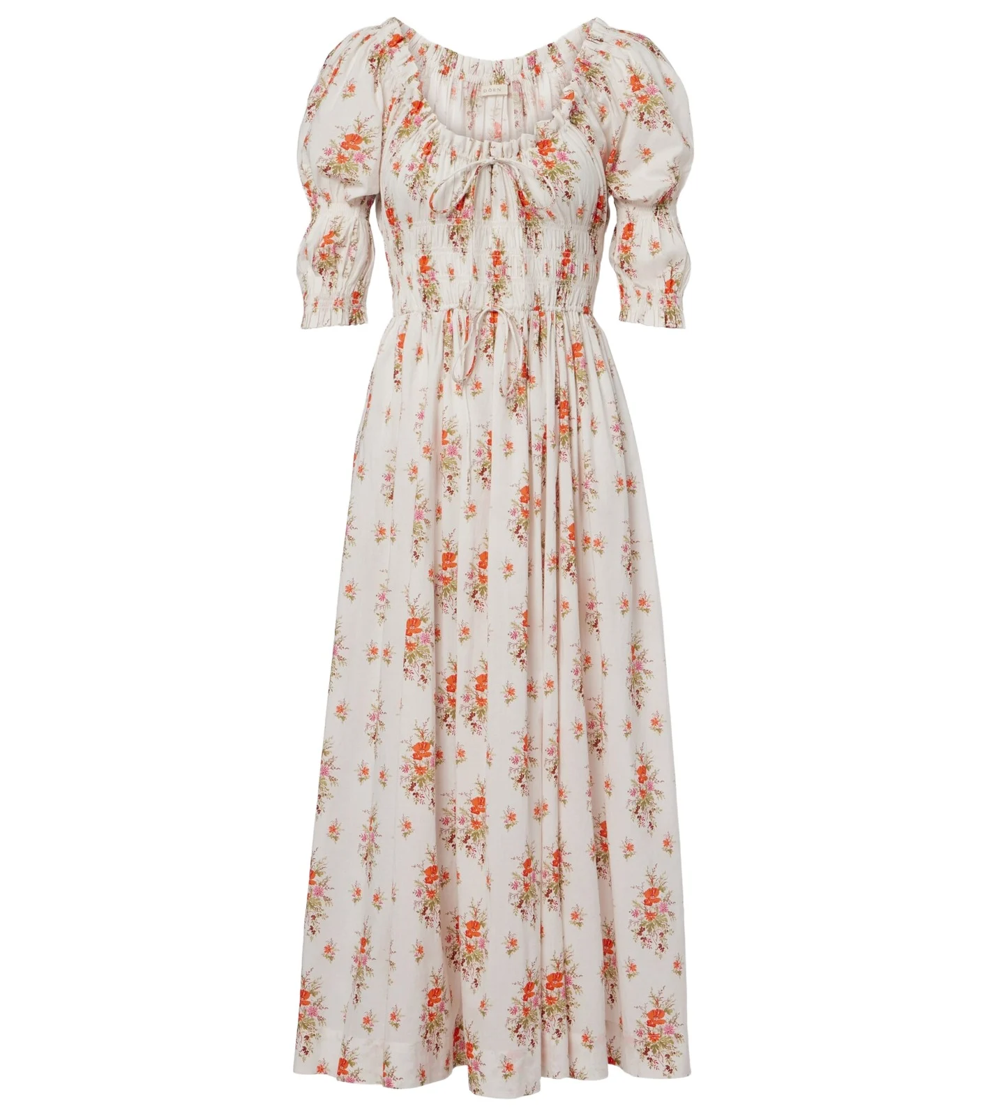 Ischia gathered floral cotton midi dress