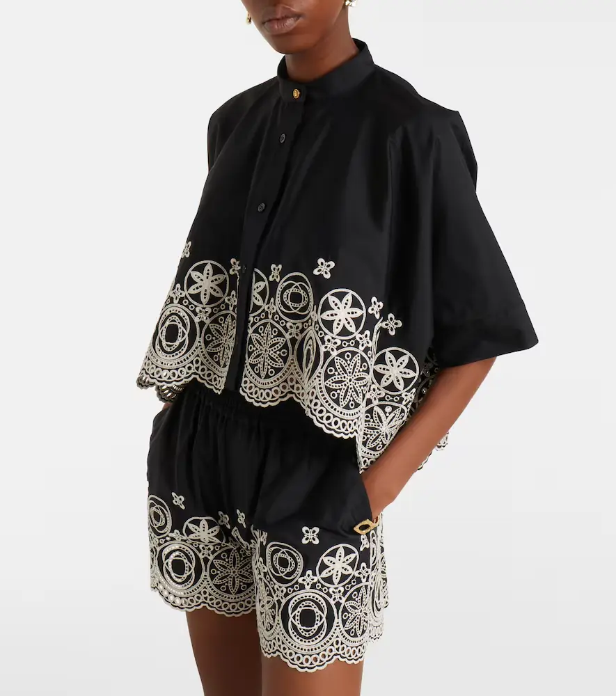 La DoubleJ Foulard embroidered cropped cotton shirt | Thumbnail 3