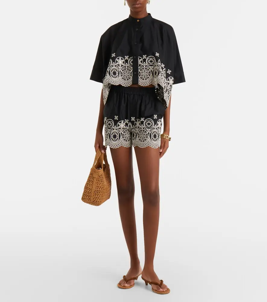 La DoubleJ Foulard embroidered cropped cotton shirt | Thumbnail 4