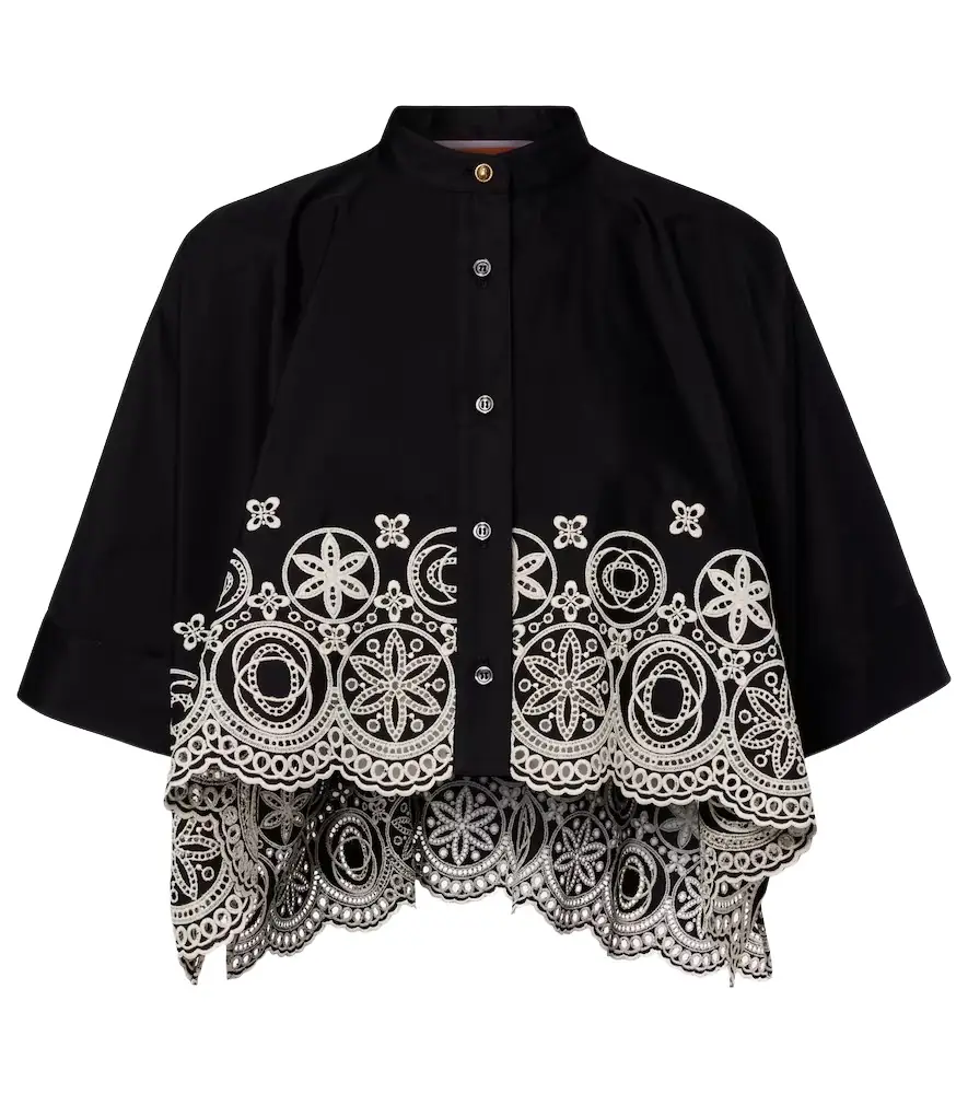 La DoubleJ Foulard embroidered cropped cotton shirt