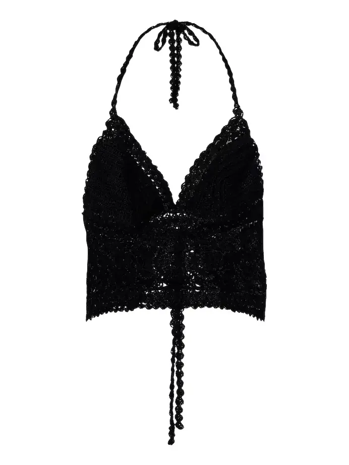 Filigree crochet halterneck cotton top