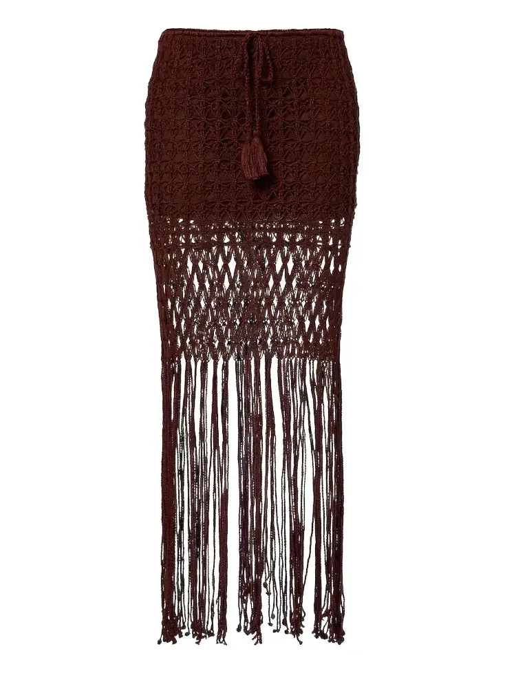 Crochet fringed cotton miniskirt