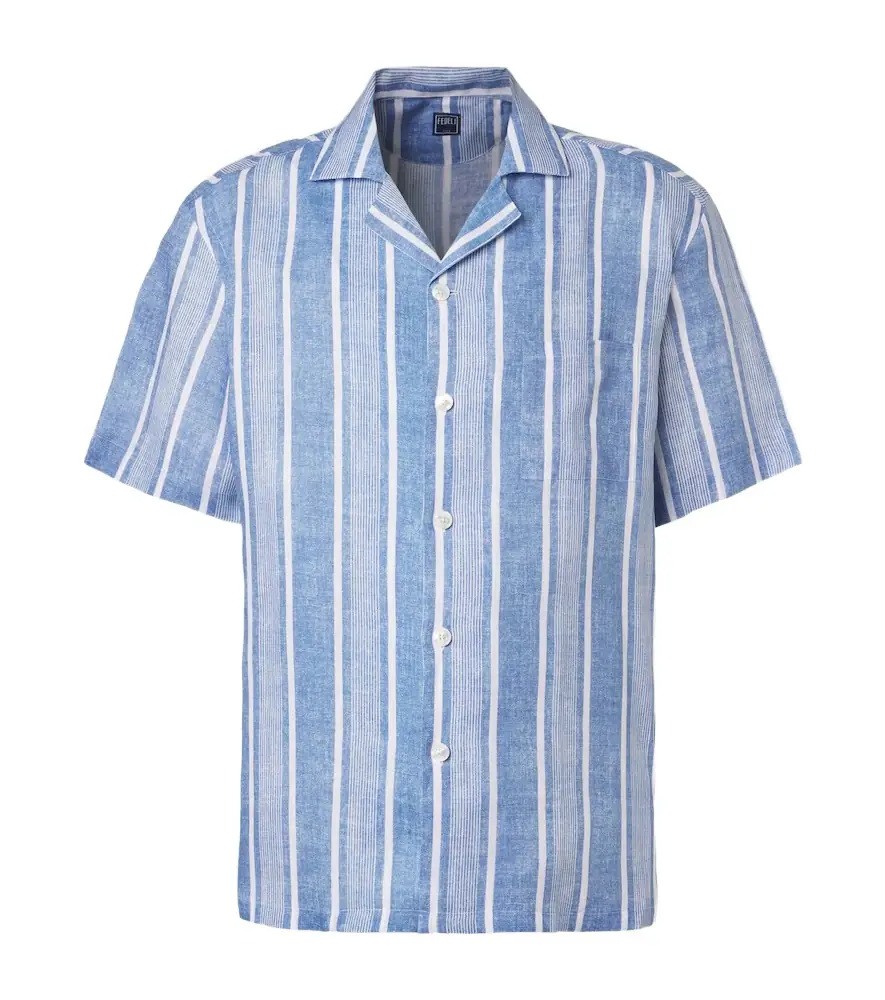 Fedeli Striped linen bowling shirt | Image 1 Fedeli Striped linen bowling shirt | Image 1