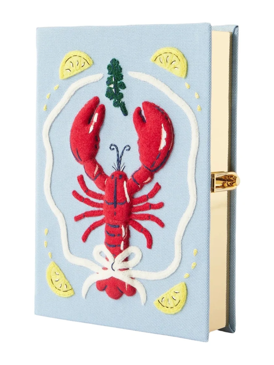 Lobster Appliquéd Embroidered Canvas Clutch