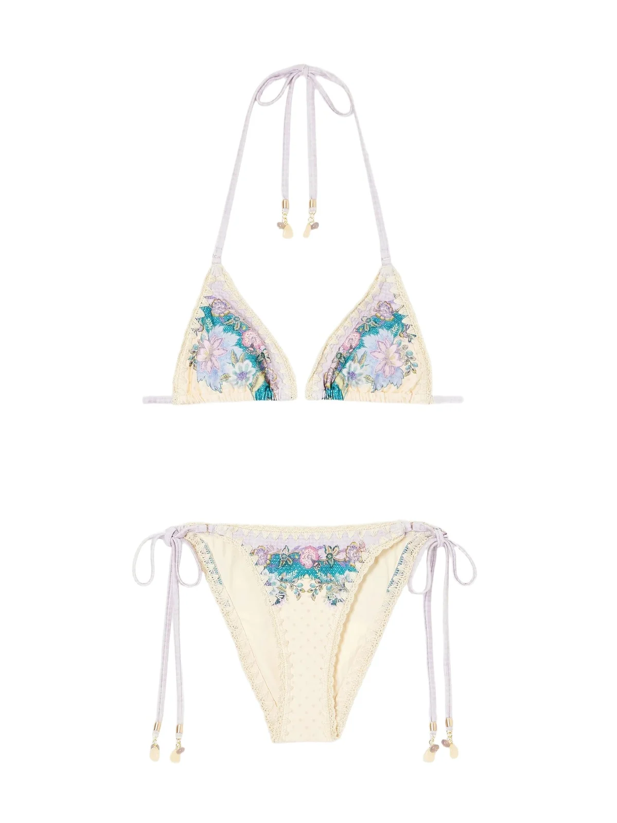 Floral-print Crochet-knit Bikini Top