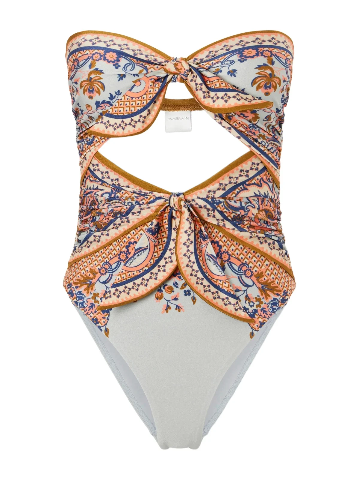 Aster Strapless Knot-detailed Cut-out Printed Swimsuit