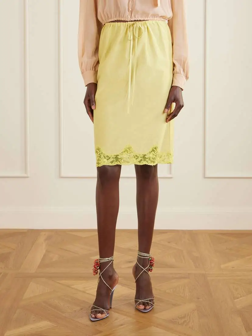 Saint Laurent Lace-trimmed Poplin Midi Skirt | Thumbnail 3 Saint Laurent Lace-trimmed Poplin Midi Skirt | Thumbnail 3