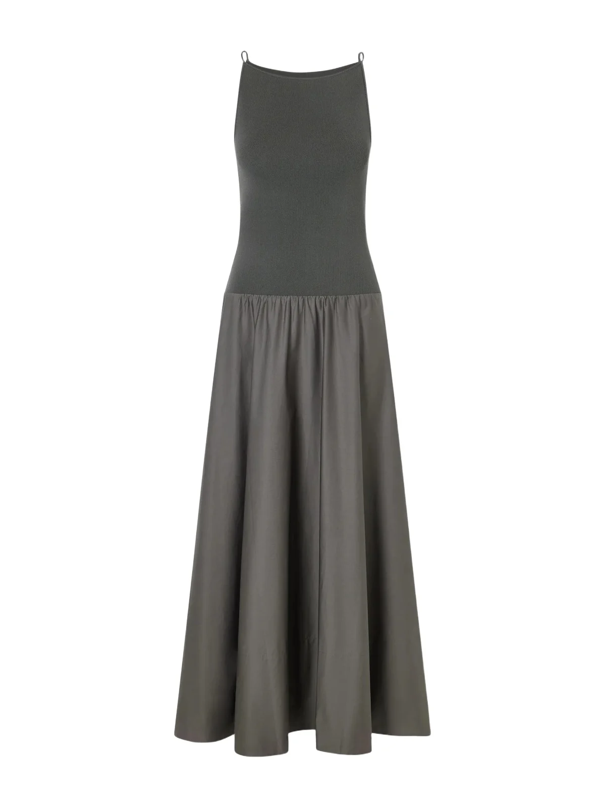 Ribbed Jersey And Cotton-blend Poplin Midi Dress