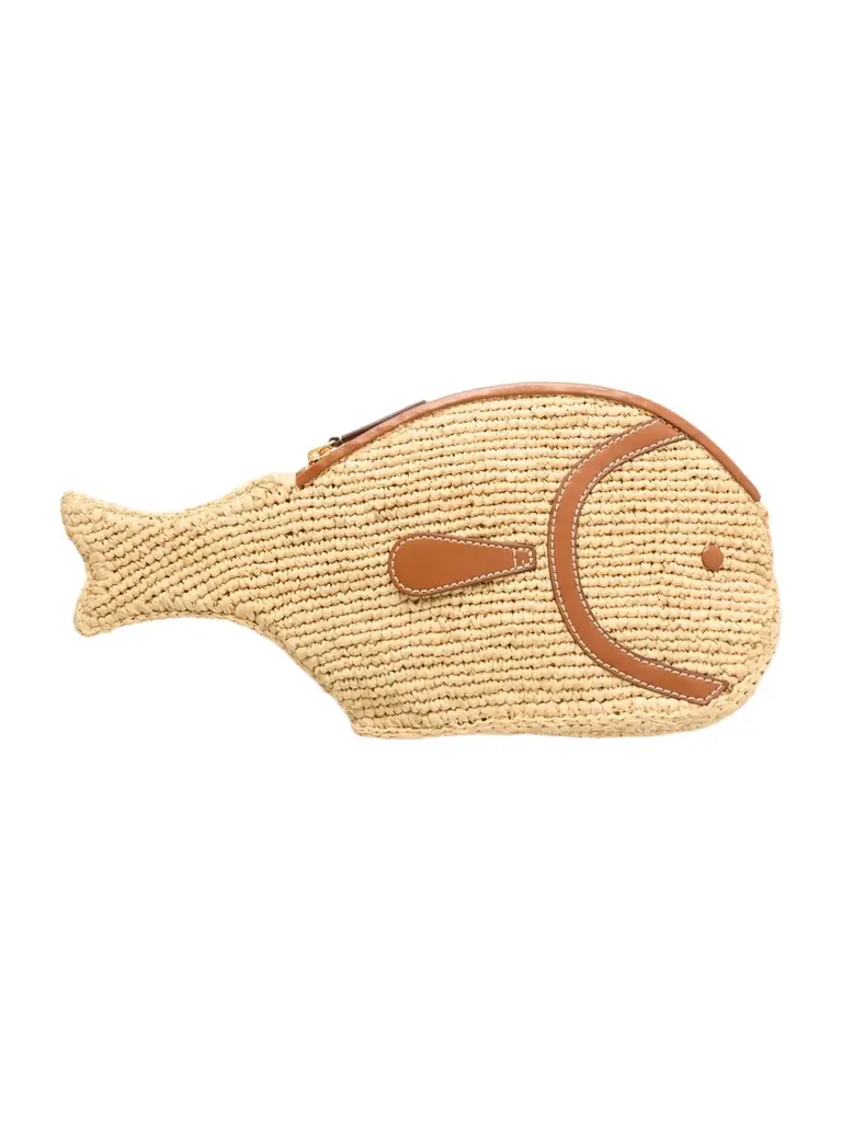 Staud Pesce Leather-trimmed Raffia Clutch | Image 1 Staud Pesce Leather-trimmed Raffia Clutch | Image 1