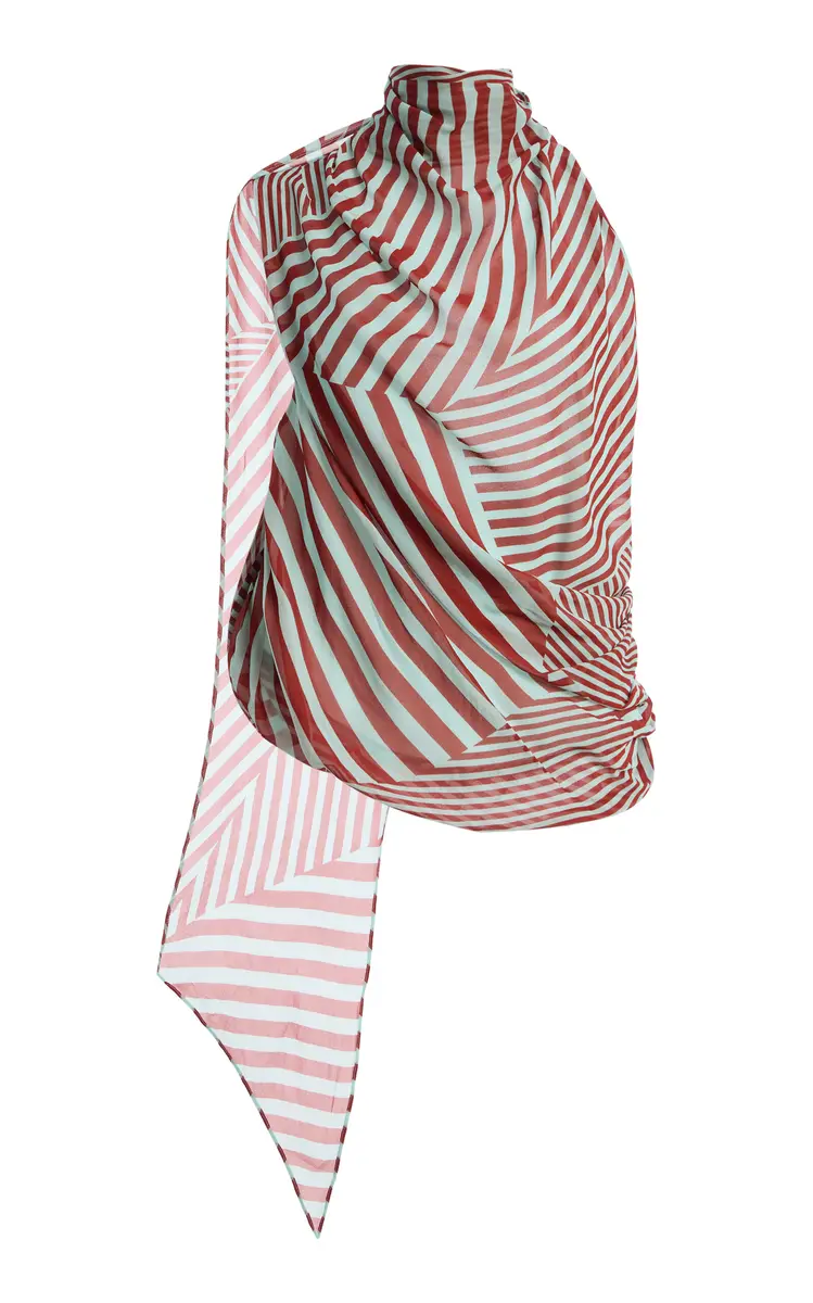 De La Vali Exclusive La Isla Monorca Striped Chiffon Tie-Neck Top | Image 1 De La Vali Exclusive La Isla Monorca Striped Chiffon Tie-Neck Top | Image 1