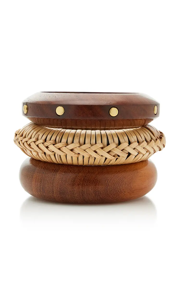 ben-amun Exclusive La Isla Set-of-Three Wood; Straw Bangles