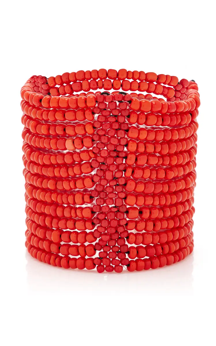 Exclusive Set Of 2 Beaded Bracelete Coral Color