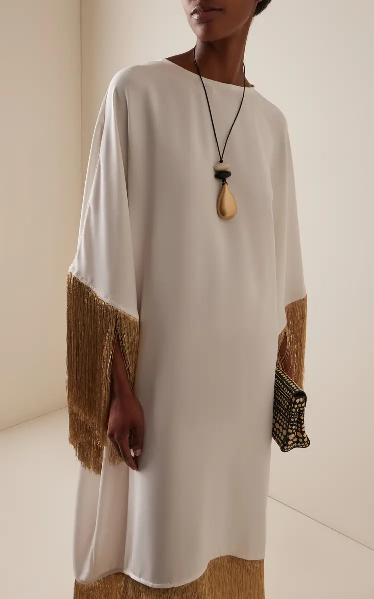 FRANÇOISE Exclusive La Isla Fiona Fringed Crepe Caftan | Thumbnail 3 FRANÇOISE Exclusive La Isla Fiona Fringed Crepe Caftan | Thumbnail 3