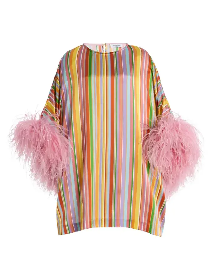 Exclusive La Isla Daisy Feather-Trimmed Silk Caftan