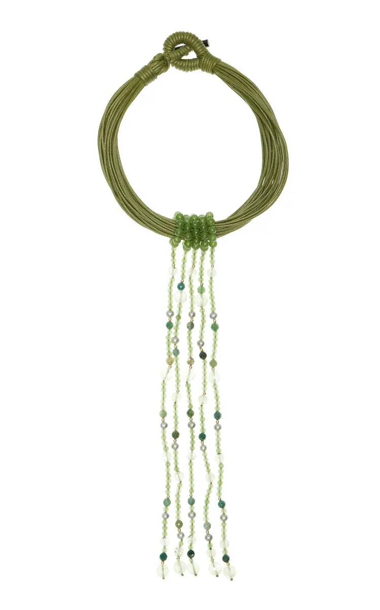 Sculptural Long Necklace Green