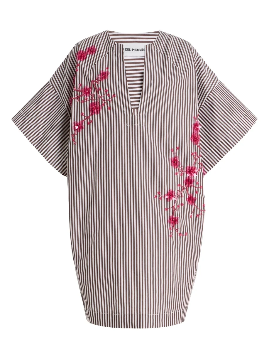 DES_PHEMMES Exclusive La Isla Cocoon Striped Cotton-Poplin Mini Dress
