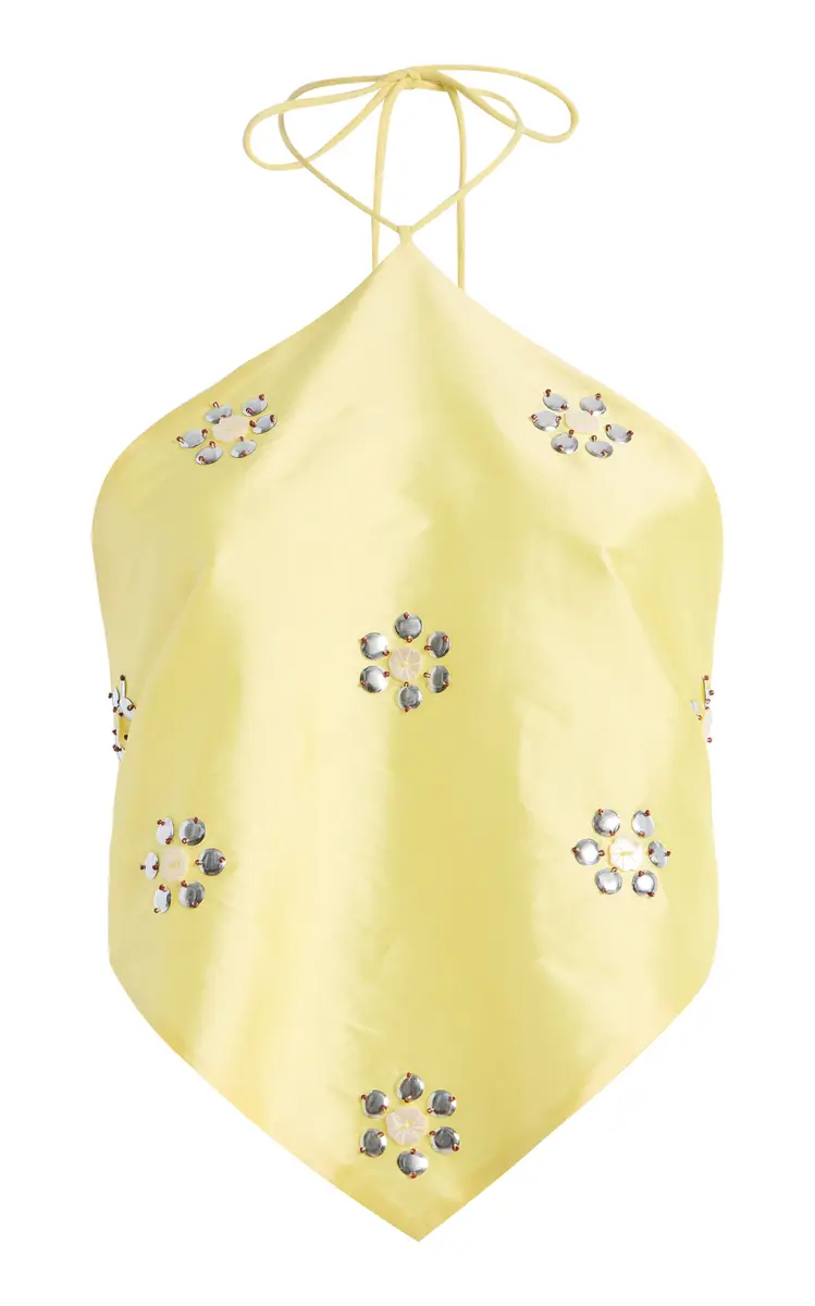 CHAN LUU Exclusive La Isla Embellished Taffeta Triangle Halter Top | Image 1 CHAN LUU Exclusive La Isla Embellished Taffeta Triangle Halter Top | Image 1
