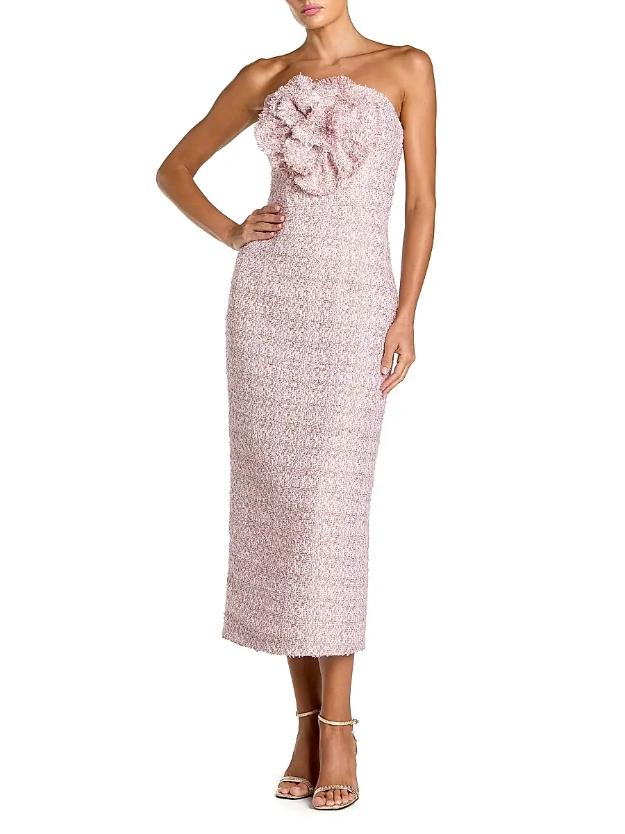 Mac Duggal Women's Bouclé Strapless Midi-Dress - Lilac | Image 1 Mac Duggal Women's Bouclé Strapless Midi-Dress - Lilac | Image 1