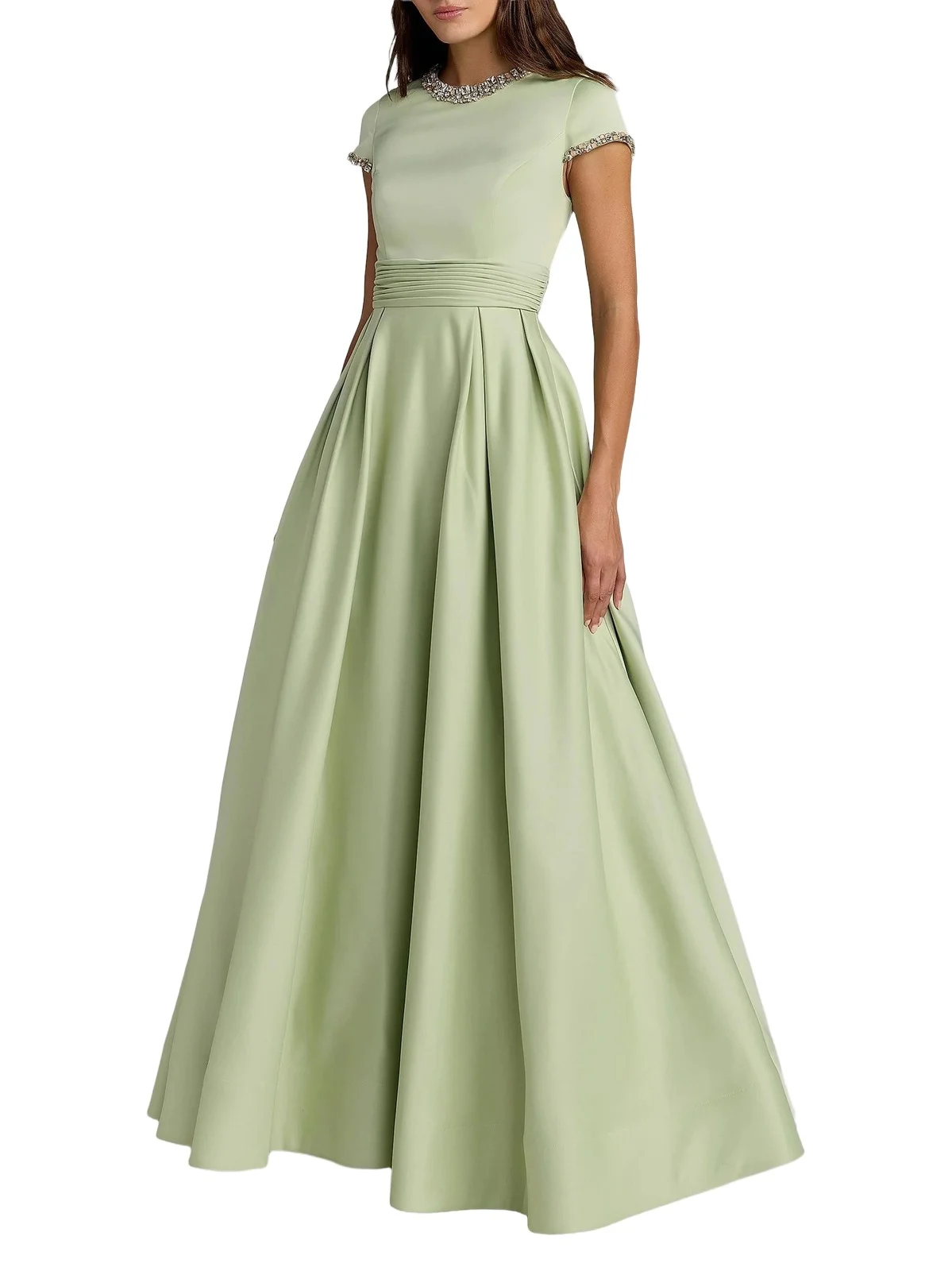 Women's Embellished Satin Cap-Sleeve Gown