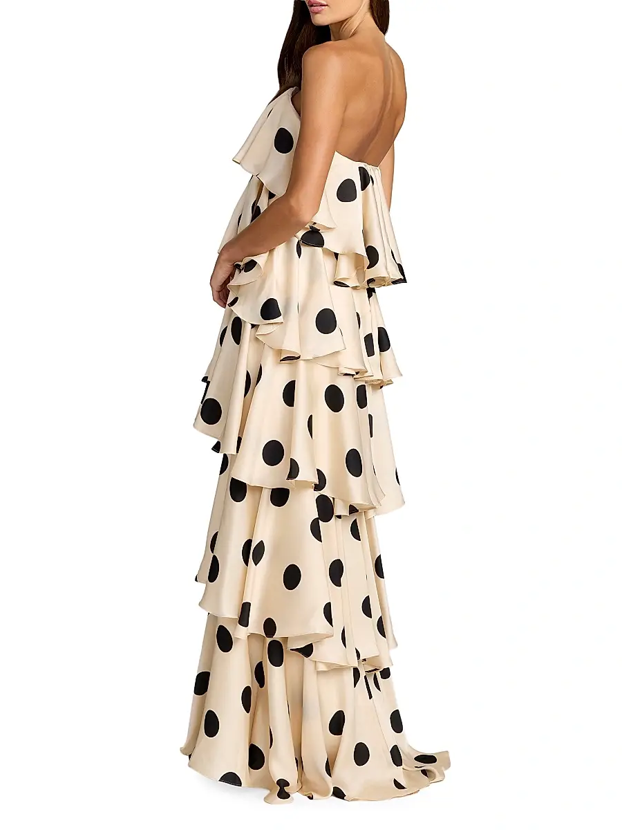 Mac Duggal Women's Ruffled Tiered Polka Dot Charmeuse Gown - Cream Black | Thumbnail 2