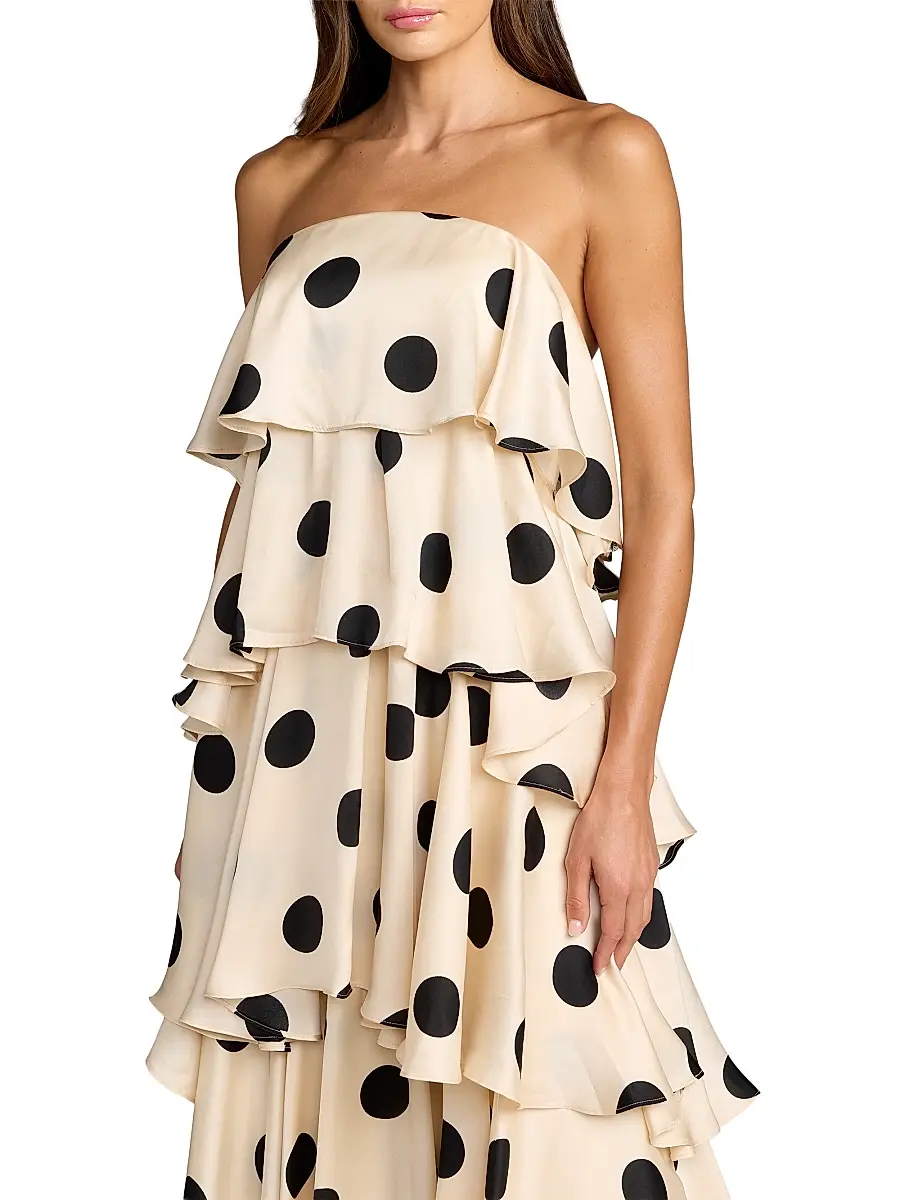 Mac Duggal Women's Ruffled Tiered Polka Dot Charmeuse Gown - Cream Black | Thumbnail 3