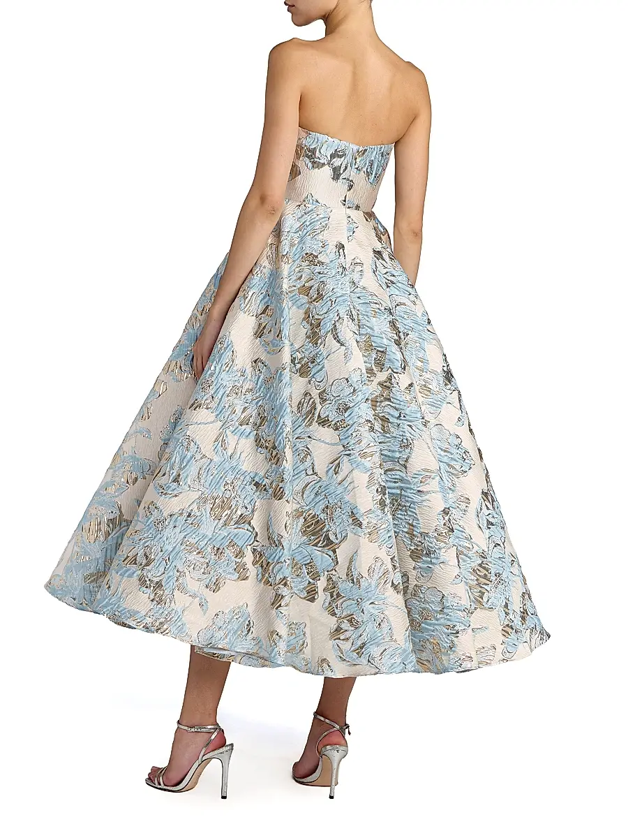 Mac Duggal Women's Strapless Floral Brocade Midi-Dress - Powder Blue | Thumbnail 2 Mac Duggal Women's Strapless Floral Brocade Midi-Dress - Powder Blue | Thumbnail 2