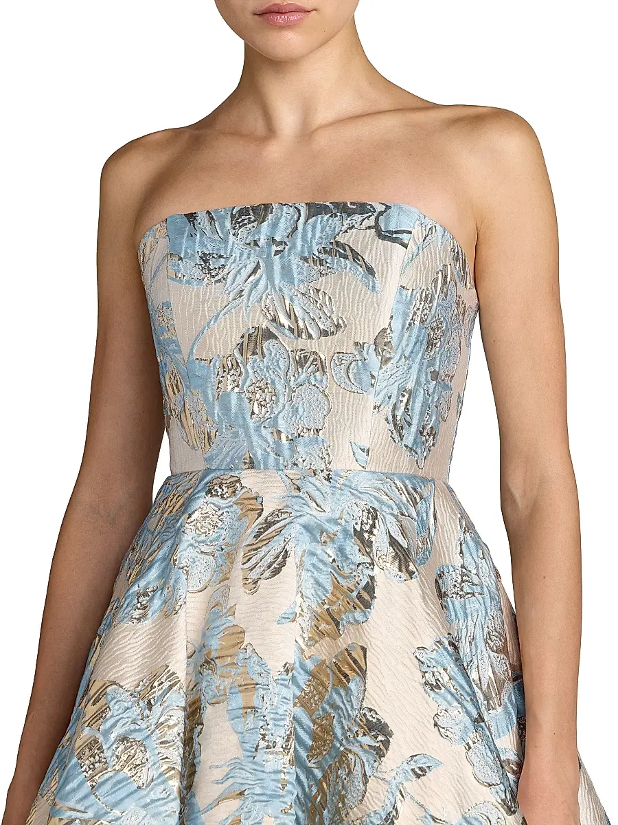 Mac Duggal Women's Strapless Floral Brocade Midi-Dress - Powder Blue | Thumbnail 3 Mac Duggal Women's Strapless Floral Brocade Midi-Dress - Powder Blue | Thumbnail 3