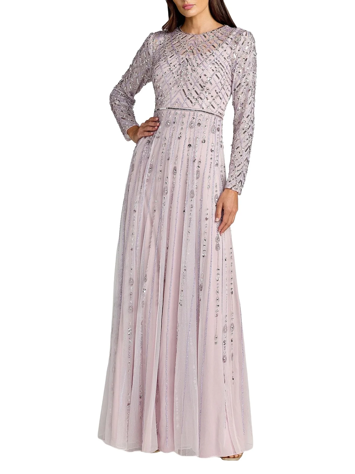 Women's Tulle Beaded Long-Sleeve A-Line Gown Women's Tulle Beaded Long-Sleeve A-Line Gown