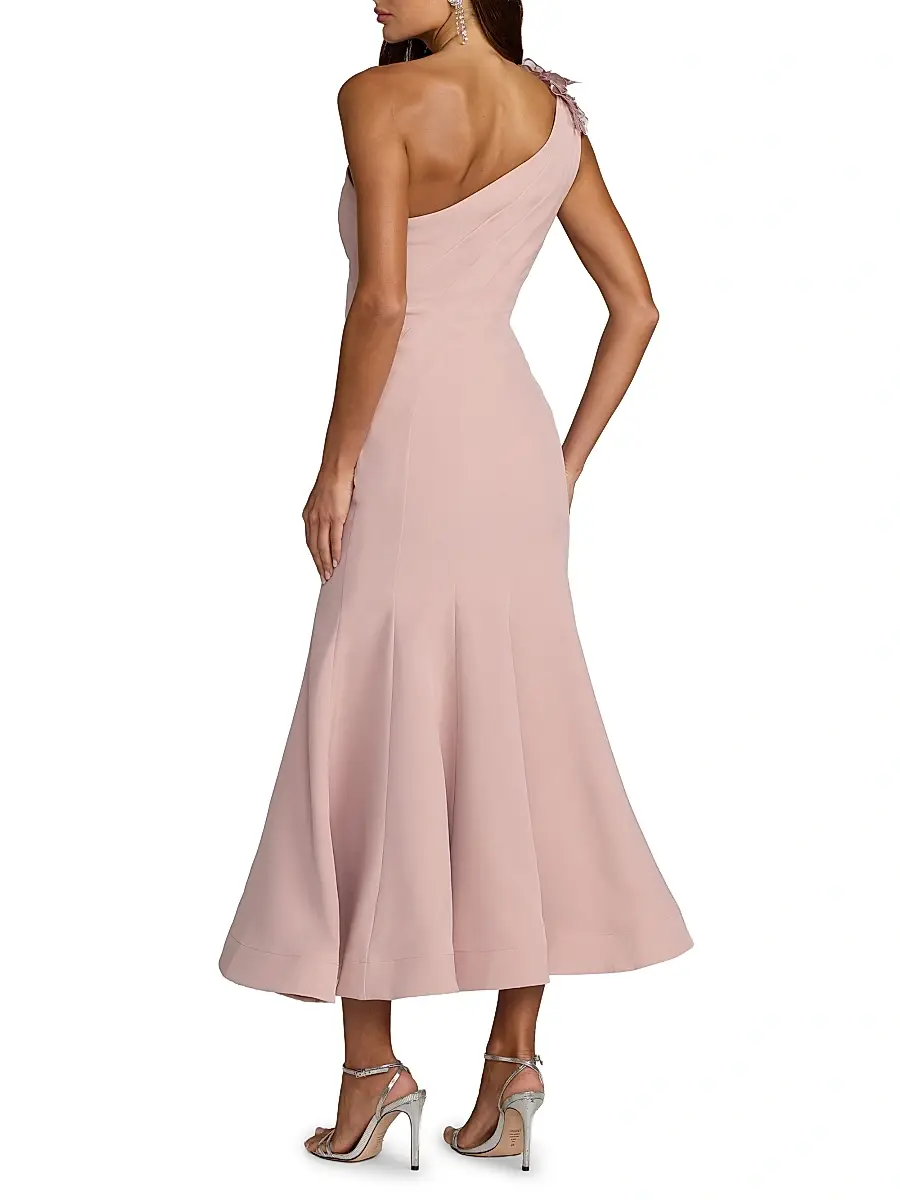 Mac Duggal Women's One-Shoulder Neckline Crepe Trumpet Midi-Dress - Rose | Thumbnail 2