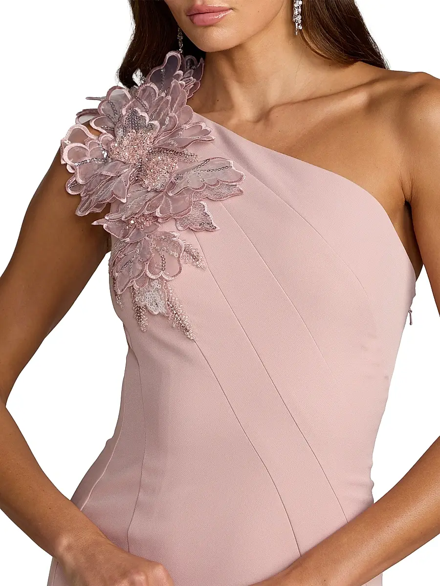Mac Duggal Women's One-Shoulder Neckline Crepe Trumpet Midi-Dress - Rose | Thumbnail 3