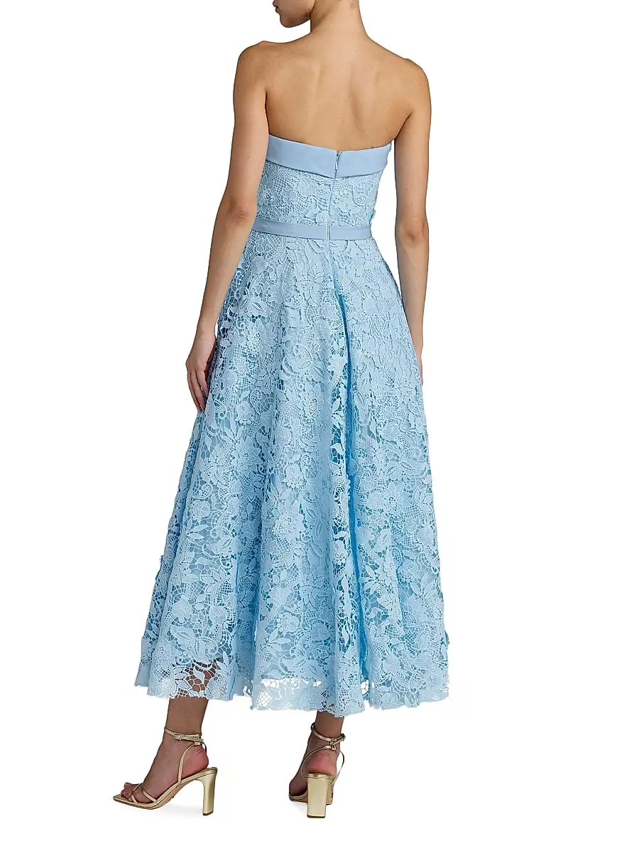 Mac Duggal Women's Floral-Lace Crepe Strapless Midi-Dress - Powder Blue | Thumbnail 2