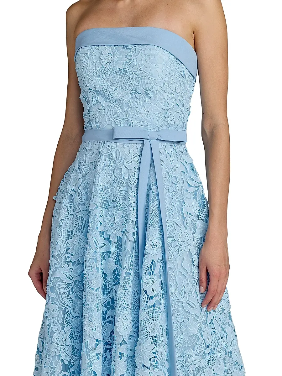 Mac Duggal Women's Floral-Lace Crepe Strapless Midi-Dress - Powder Blue | Thumbnail 3