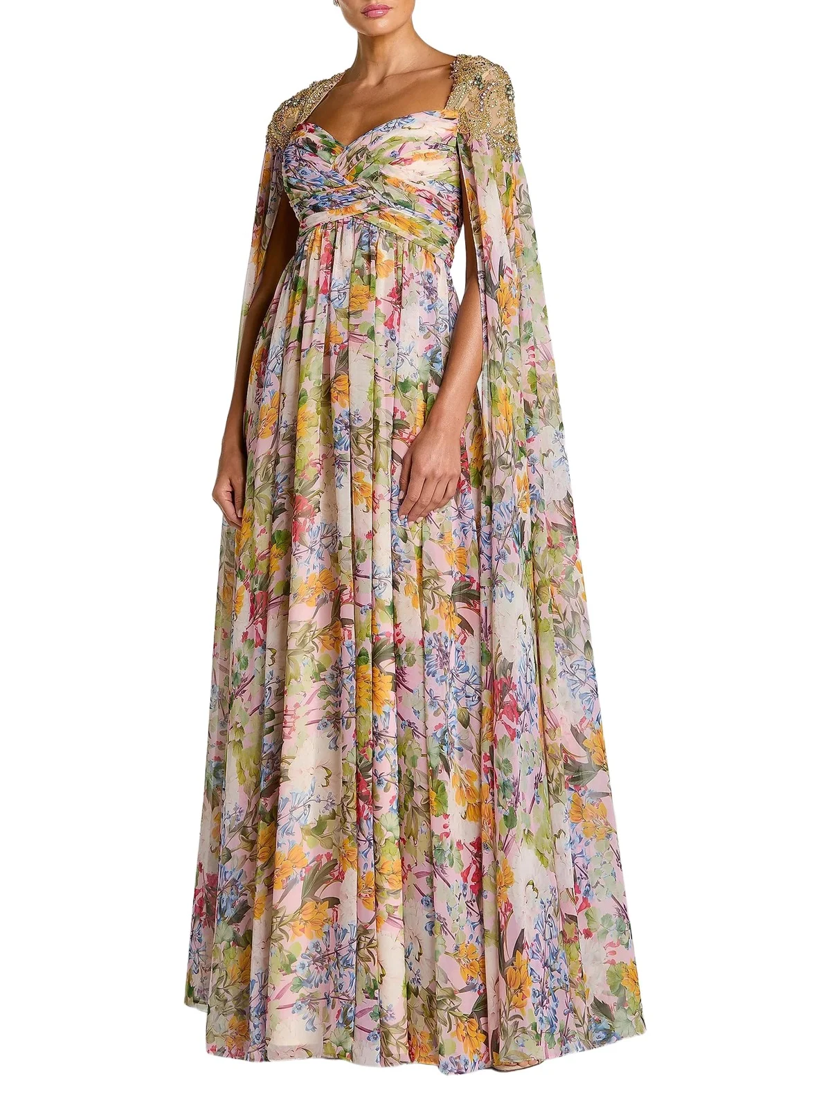 Mac Duggal Women's Embellished Floral Cape Gown