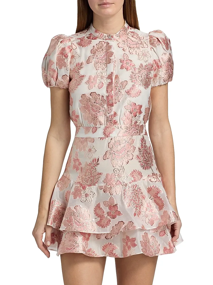 Alice + Olivia Women's Loryn Metallic Brocade Tiered Minidress | Thumbnail 3