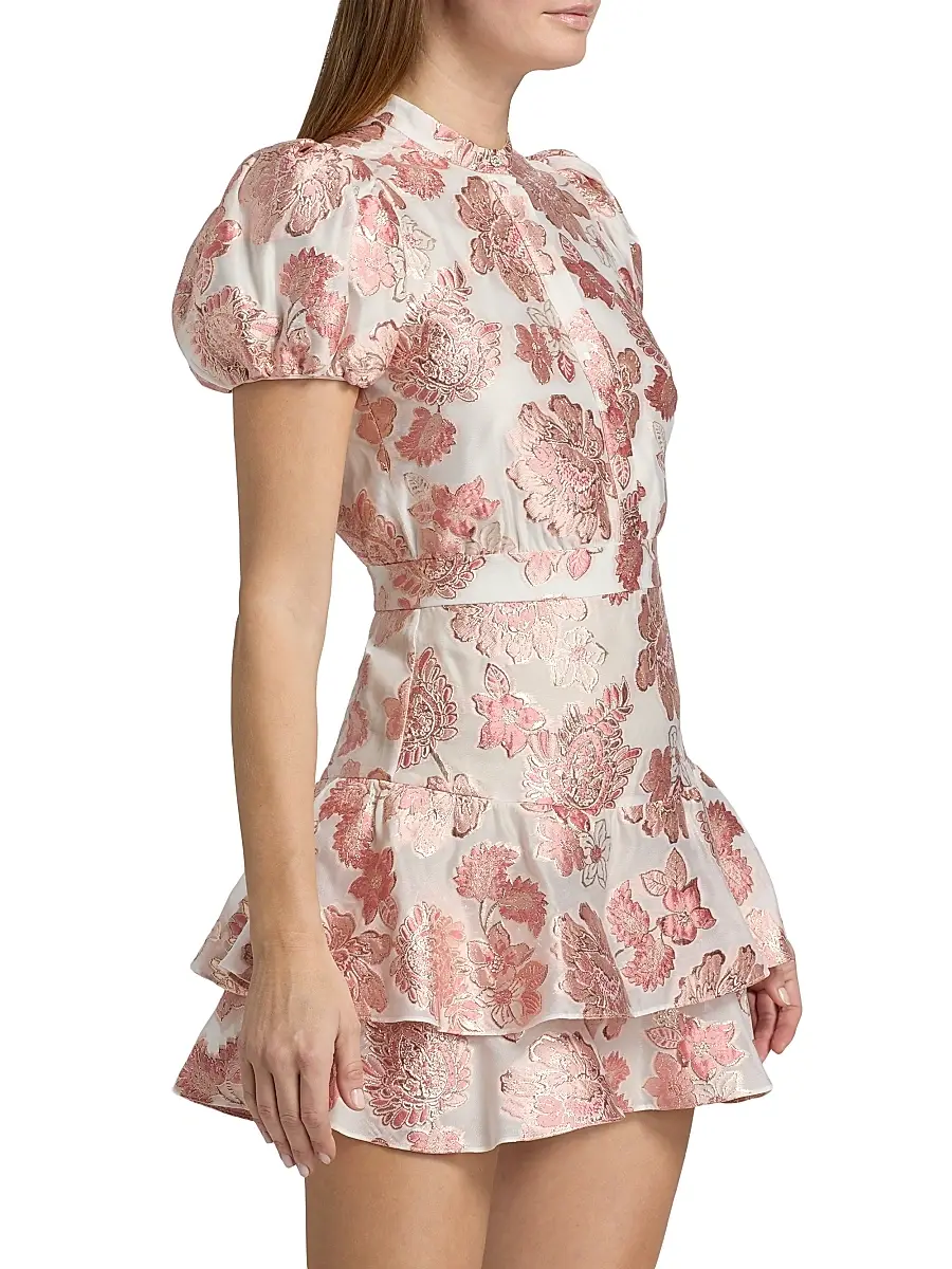 Alice + Olivia Women's Loryn Metallic Brocade Tiered Minidress | Thumbnail 4