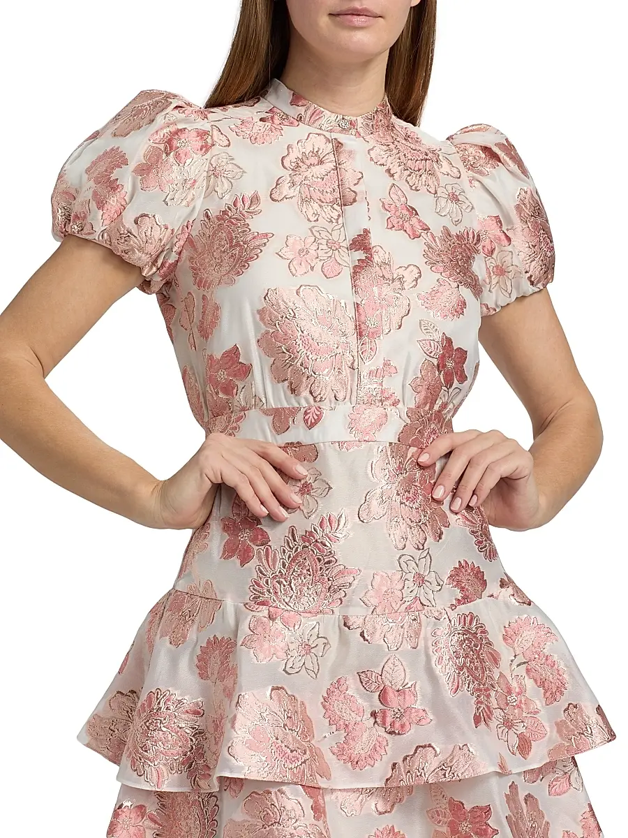 Alice + Olivia Women's Loryn Metallic Brocade Tiered Minidress | Thumbnail 6