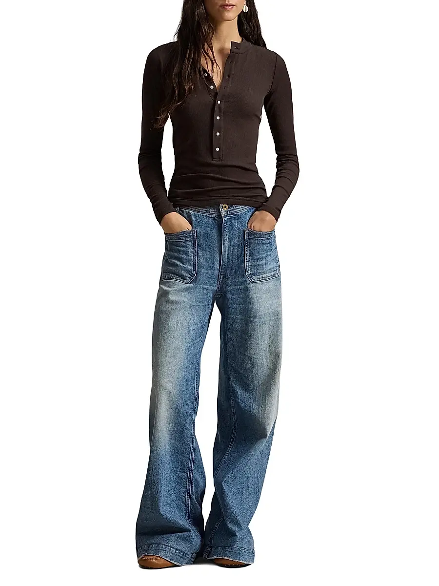Polo Ralph Lauren Women's Crepe Ribbed Henley | Thumbnail 2 Polo Ralph Lauren Women's Crepe Ribbed Henley | Thumbnail 2