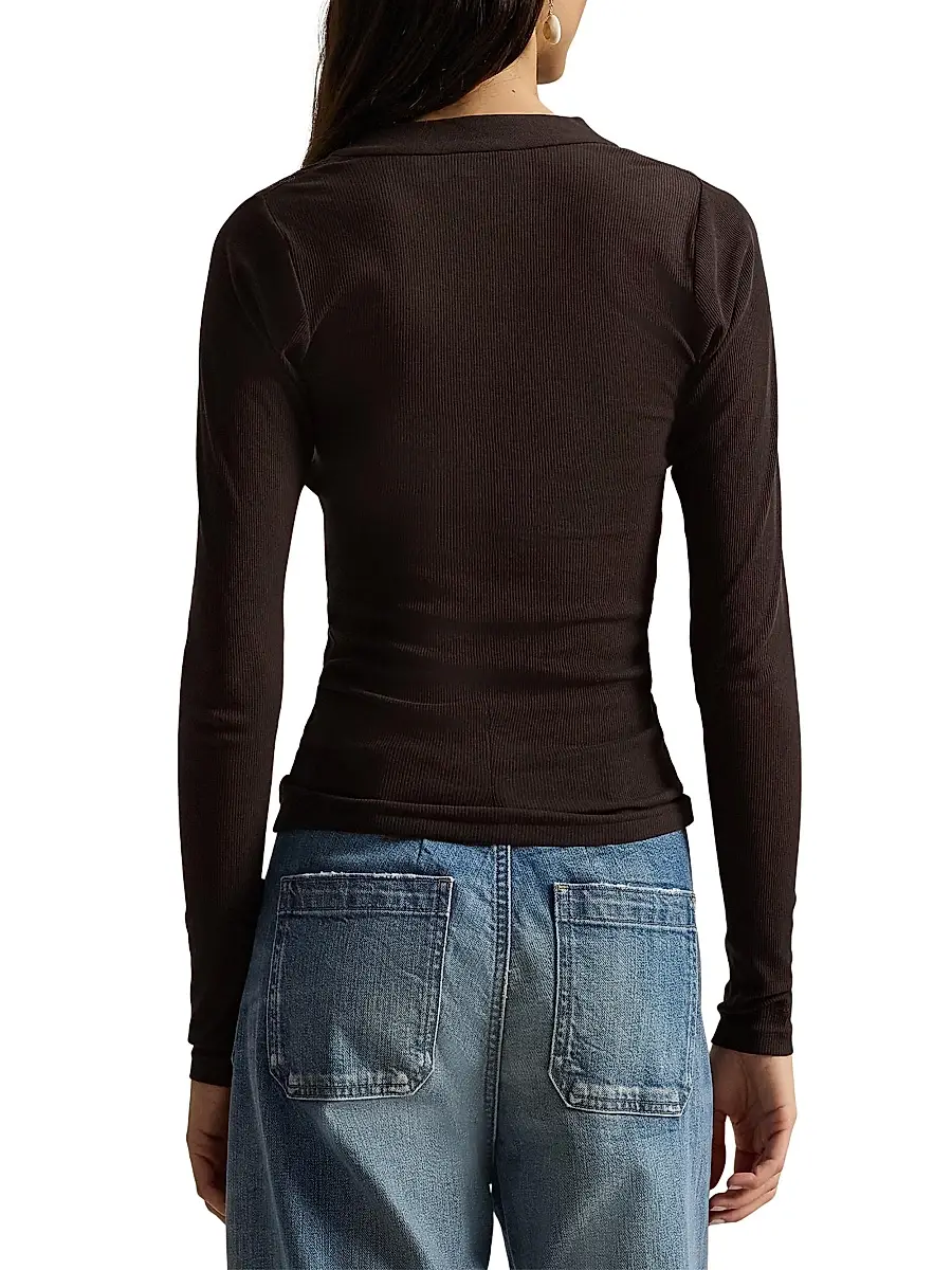 Polo Ralph Lauren Women's Crepe Ribbed Henley | Thumbnail 4 Polo Ralph Lauren Women's Crepe Ribbed Henley | Thumbnail 4