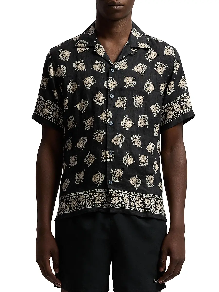 Ralph Lauren Purple Label Men's Paisley-Print Linen Camp Shirt - Balchier Border Paisley | Thumbnail 2 Ralph Lauren Purple Label Men's Paisley-Print Linen Camp Shirt - Balchier Border Paisley | Thumbnail 2