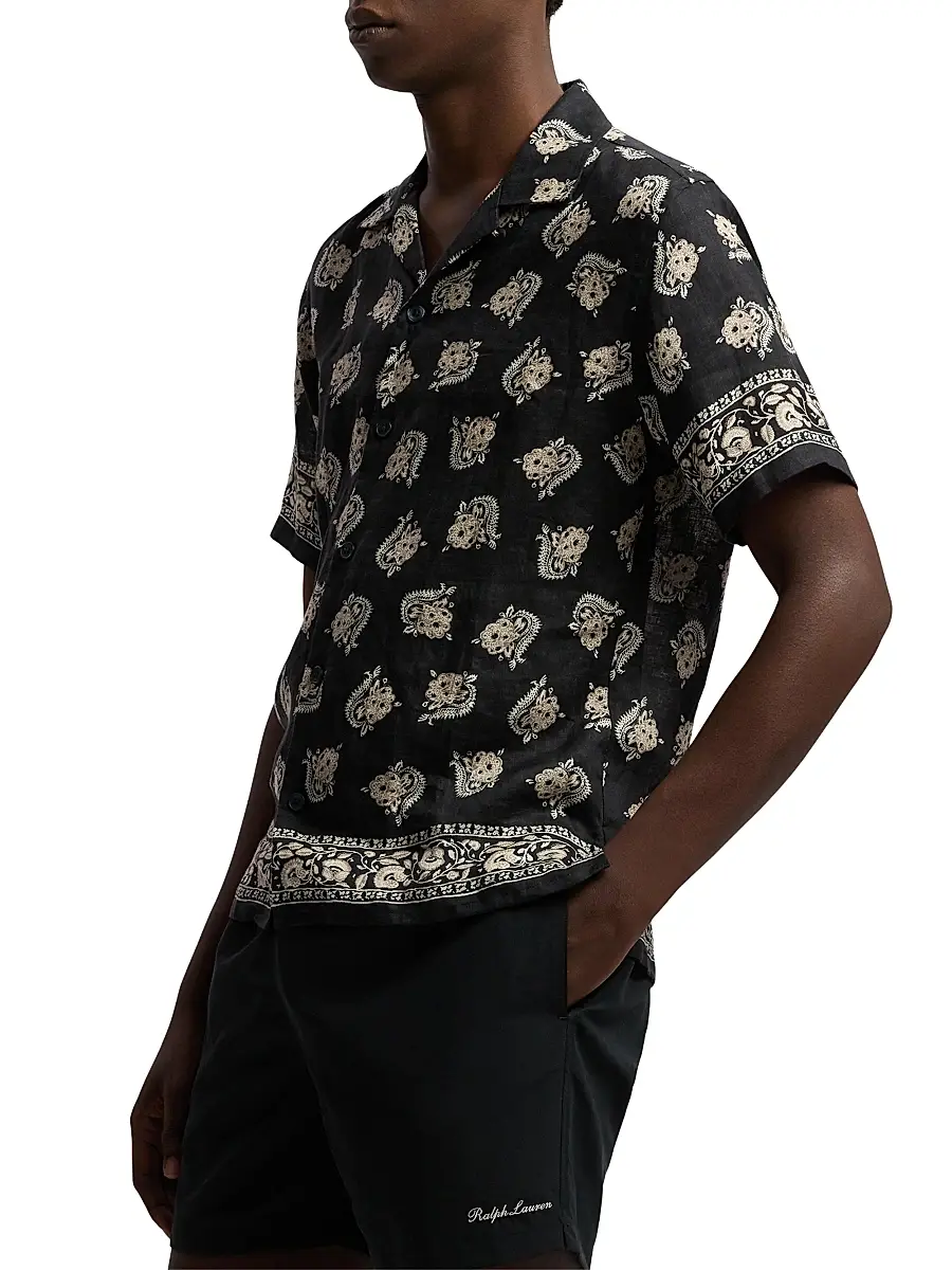 Ralph Lauren Purple Label Men's Paisley-Print Linen Camp Shirt - Balchier Border Paisley | Thumbnail 3 Ralph Lauren Purple Label Men's Paisley-Print Linen Camp Shirt - Balchier Border Paisley | Thumbnail 3