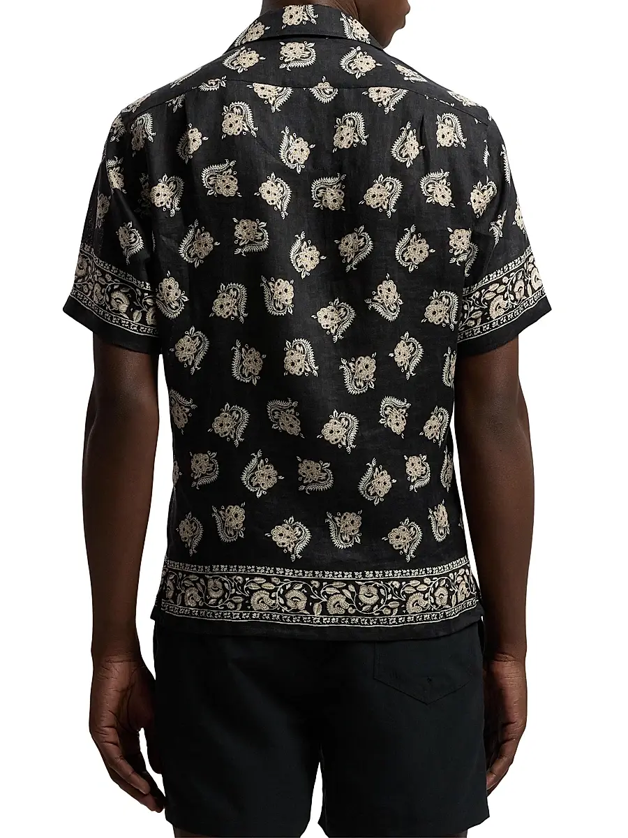 Ralph Lauren Purple Label Men's Paisley-Print Linen Camp Shirt - Balchier Border Paisley | Thumbnail 4 Ralph Lauren Purple Label Men's Paisley-Print Linen Camp Shirt - Balchier Border Paisley | Thumbnail 4