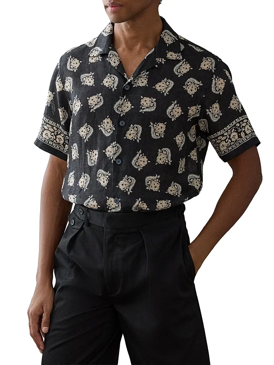Ralph Lauren Purple Label Men's Paisley-Print Linen Camp Shirt - Balchier Border Paisley | Thumbnail 5 Ralph Lauren Purple Label Men's Paisley-Print Linen Camp Shirt - Balchier Border Paisley | Thumbnail 5