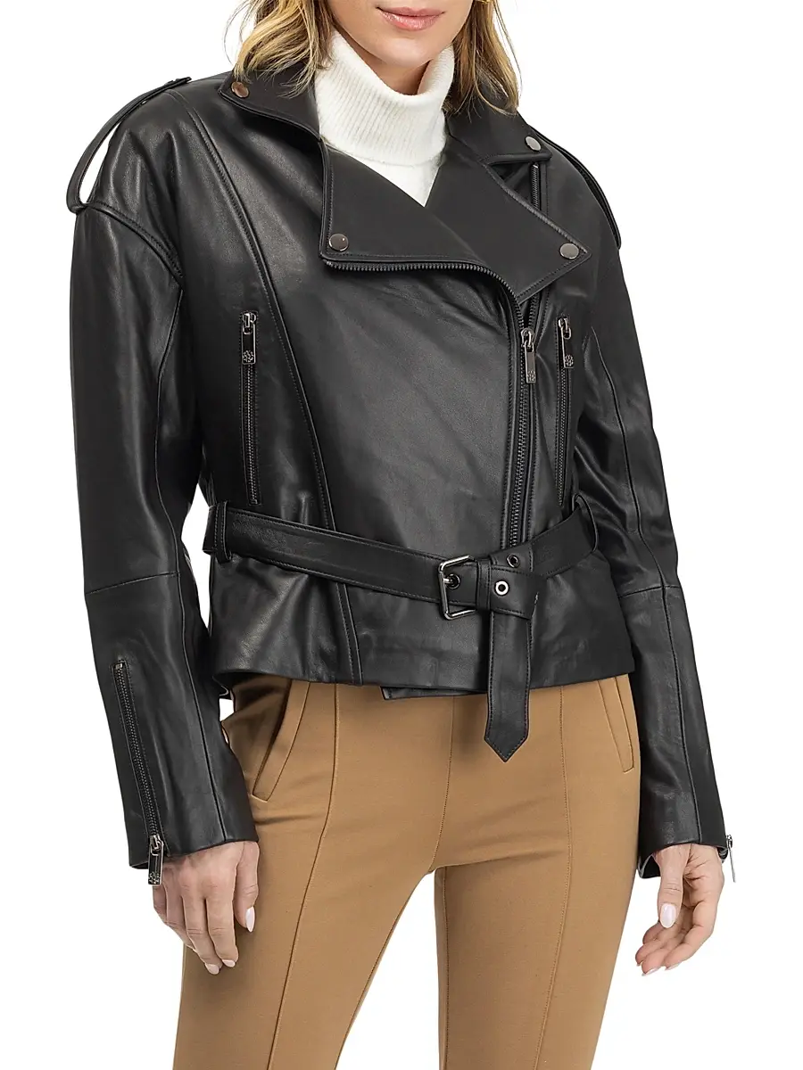 Gorski Women's Select Nappa Leather Peplum Moto Zip Jacket | Thumbnail 2 Gorski Women's Select Nappa Leather Peplum Moto Zip Jacket | Thumbnail 2