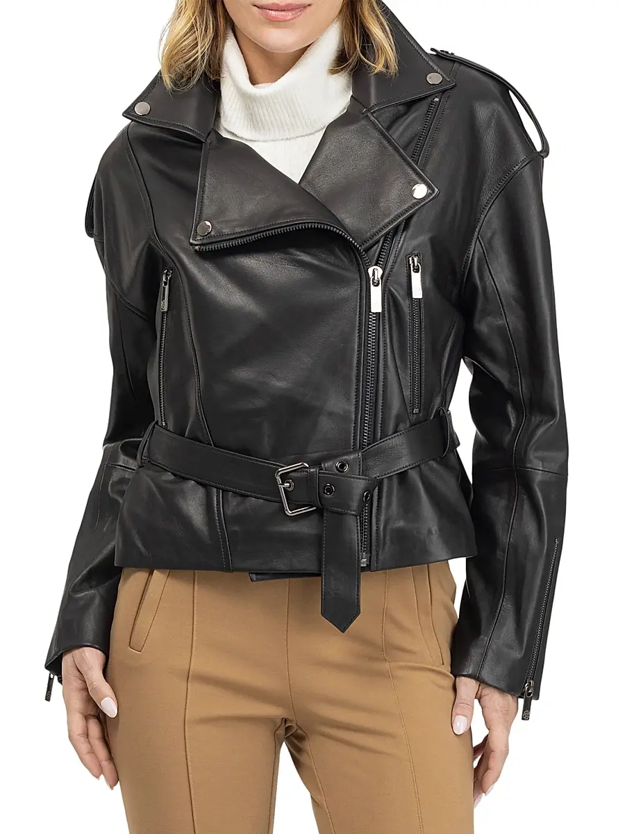 Gorski Women's Select Nappa Leather Peplum Moto Zip Jacket | Thumbnail 3 Gorski Women's Select Nappa Leather Peplum Moto Zip Jacket | Thumbnail 3