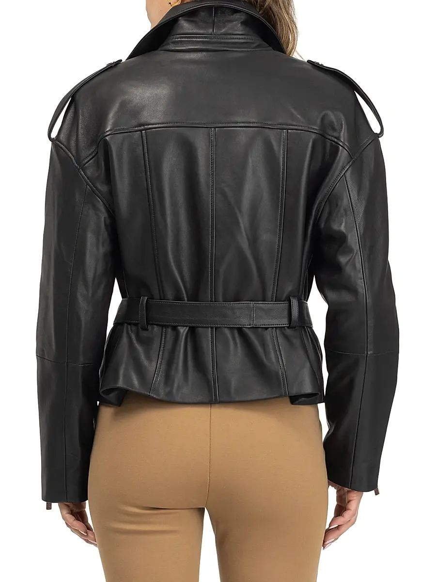 Gorski Women's Select Nappa Leather Peplum Moto Zip Jacket | Thumbnail 4 Gorski Women's Select Nappa Leather Peplum Moto Zip Jacket | Thumbnail 4