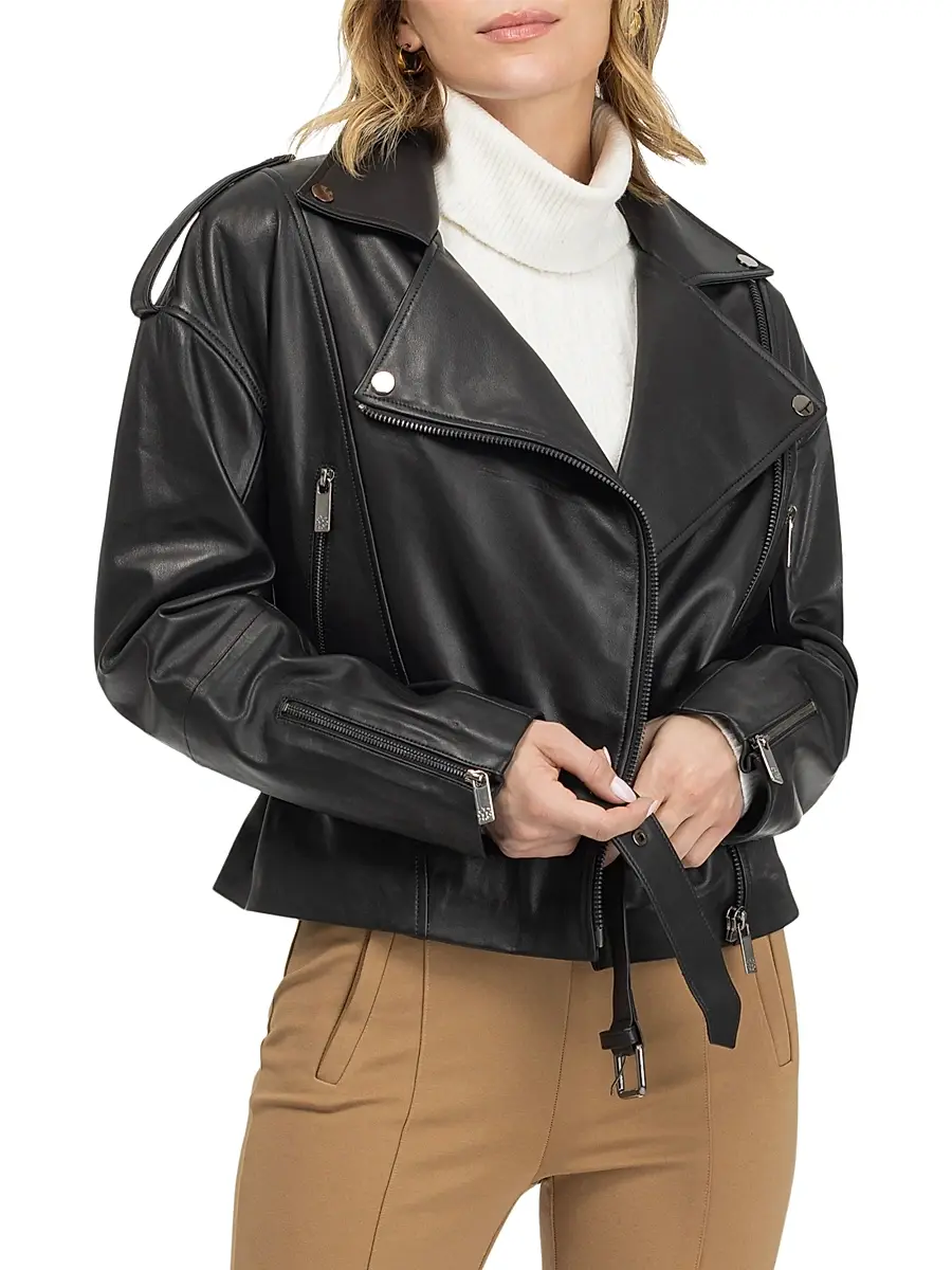 Gorski Women's Select Nappa Leather Peplum Moto Zip Jacket | Thumbnail 5 Gorski Women's Select Nappa Leather Peplum Moto Zip Jacket | Thumbnail 5