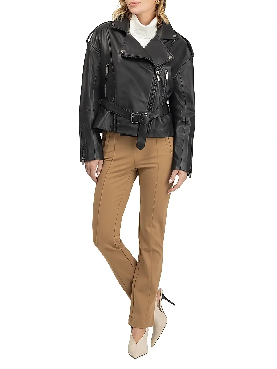 Gorski Women's Select Nappa Leather Peplum Moto Zip Jacket | Thumbnail 6 Gorski Women's Select Nappa Leather Peplum Moto Zip Jacket | Thumbnail 6