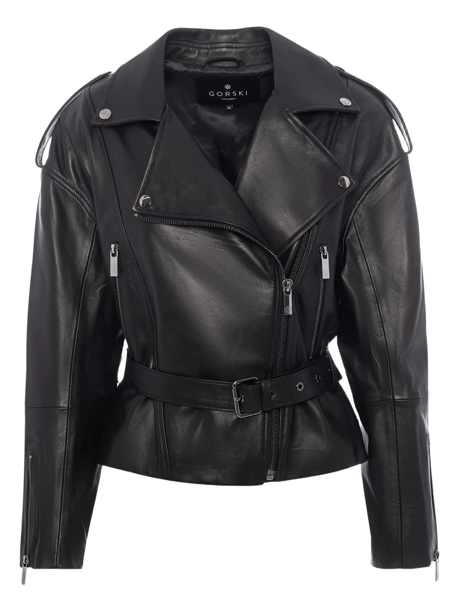 Gorski Women's Select Nappa Leather Peplum Moto Zip Jacket