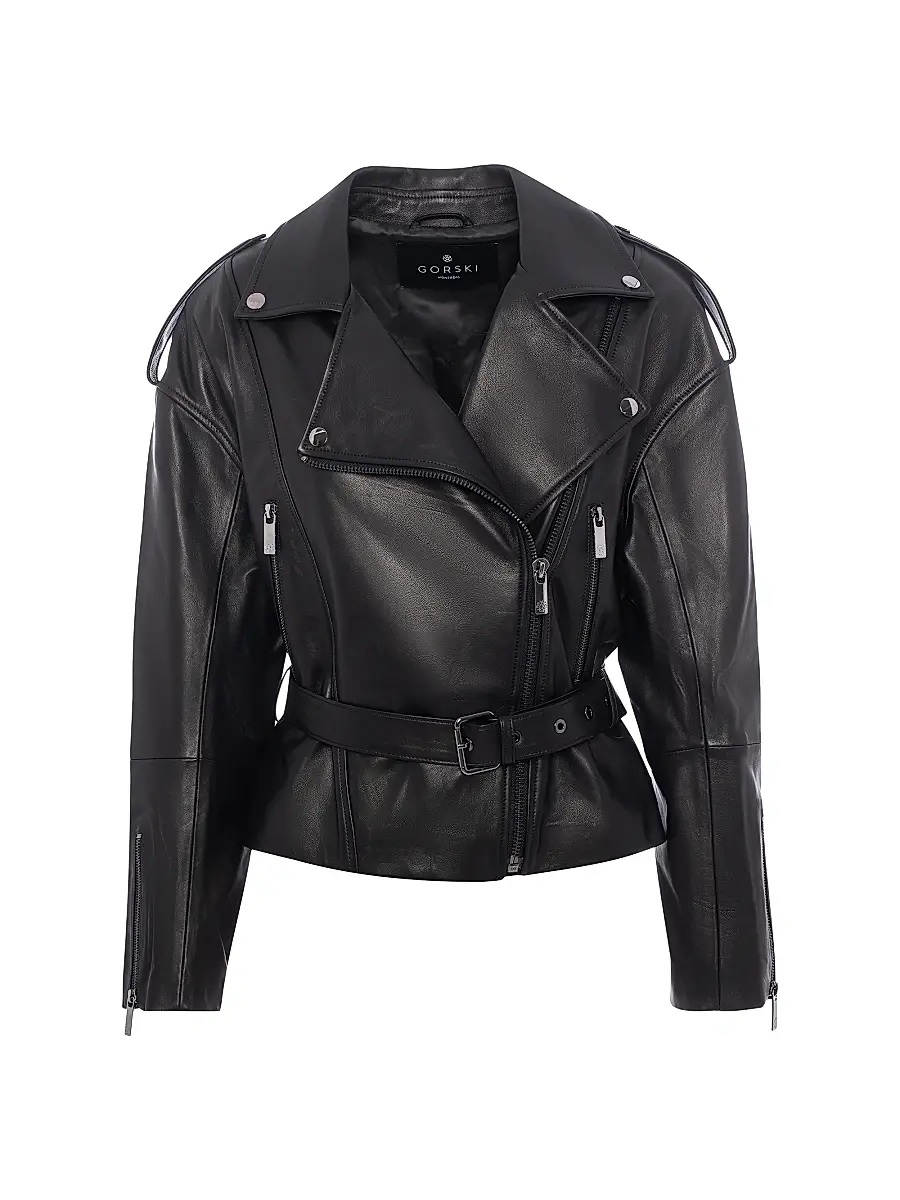 Gorski Women's Select Nappa Leather Peplum Moto Zip Jacket - Black - Size XL | Image 1 Gorski Women's Select Nappa Leather Peplum Moto Zip Jacket - Black - Size XL | Image 1