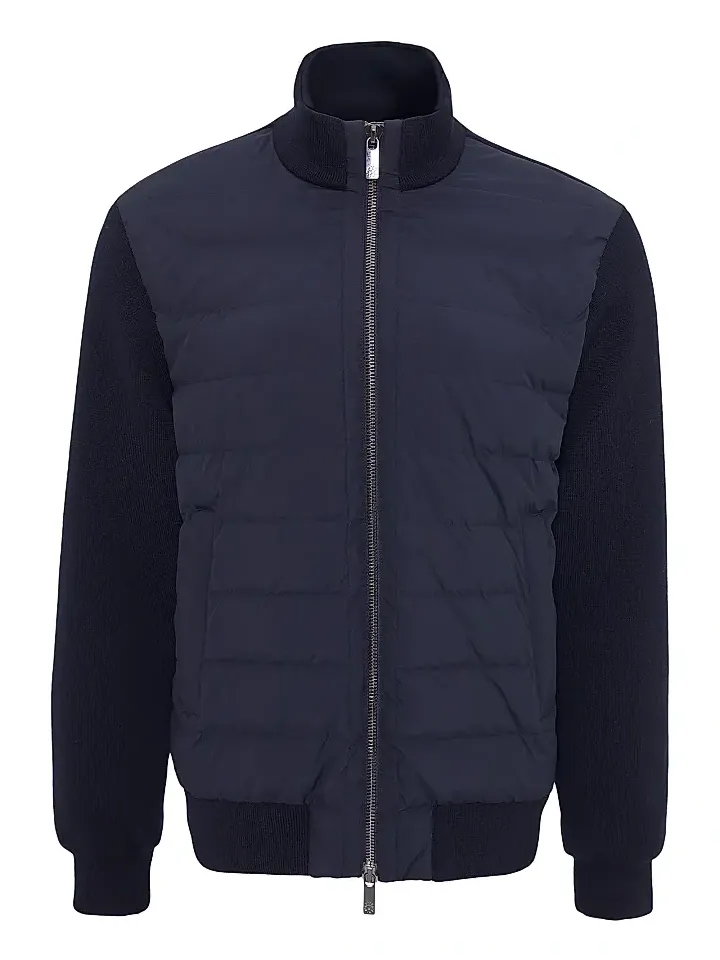 Men's Knit Bomber Jacket with Quilted Down - Navy Men's Knit Bomber Jacket with Quilted Down - Navy